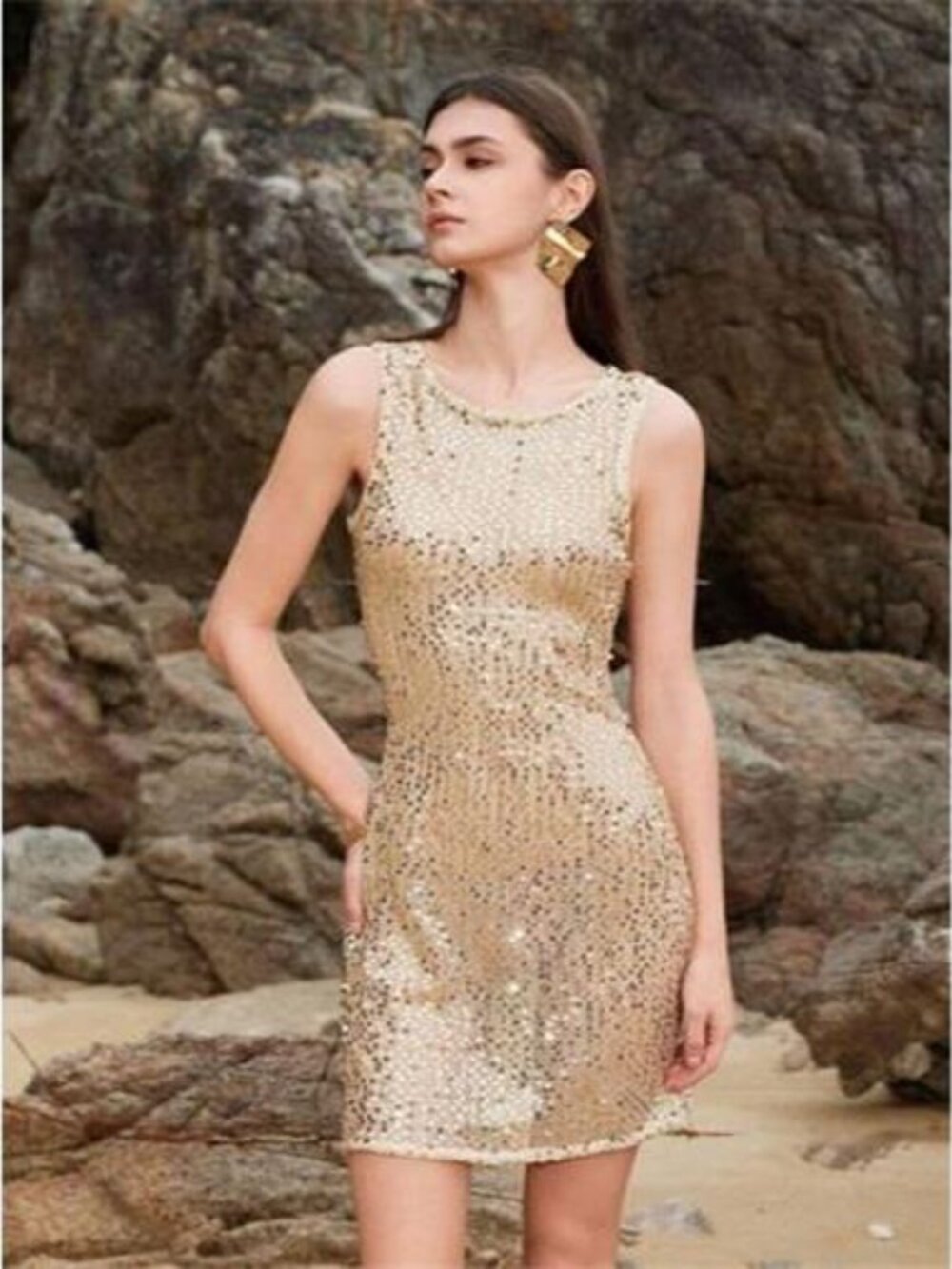 Sleeveless Sequin Mini Cover-Up Dress